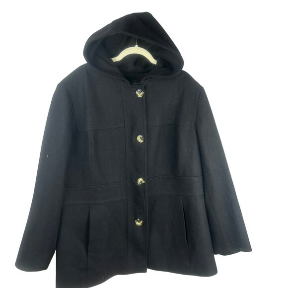 Jason Kole Wool Blend Coat Women Plus 3X Black Attached Hood Mid Length Classic - Picture 1 of 6